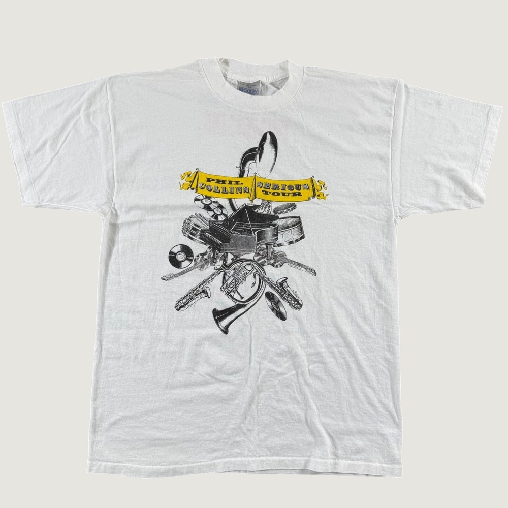 Brockum Phil Collins T-Shirt XL White Vintage 1990 Serious Tour Concert Tee